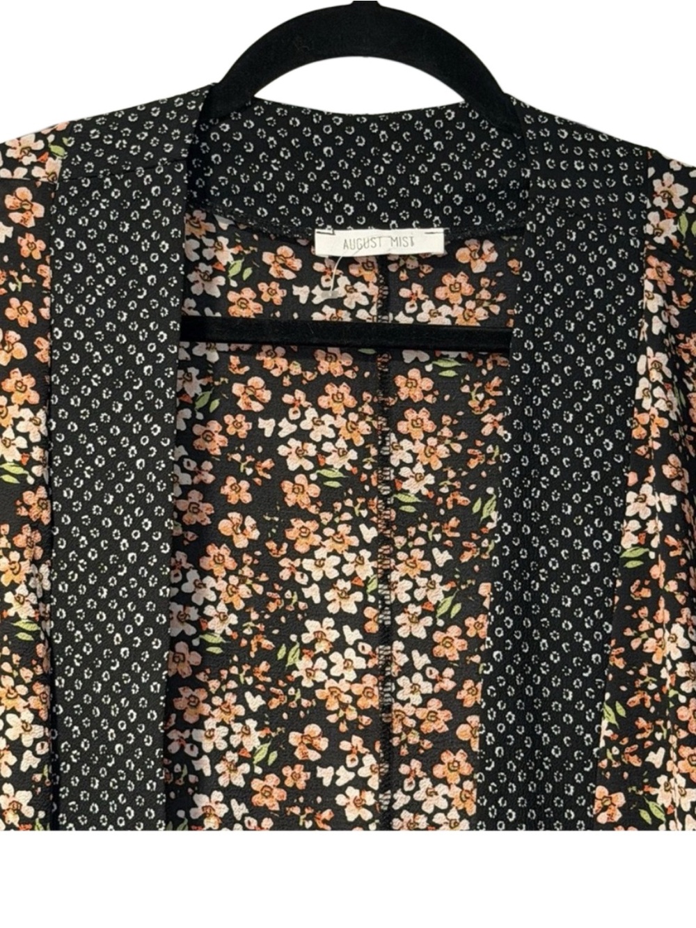 August Mist Women Floral Kimono Cardigan Black Peach Green OS - Picture 2 of 9